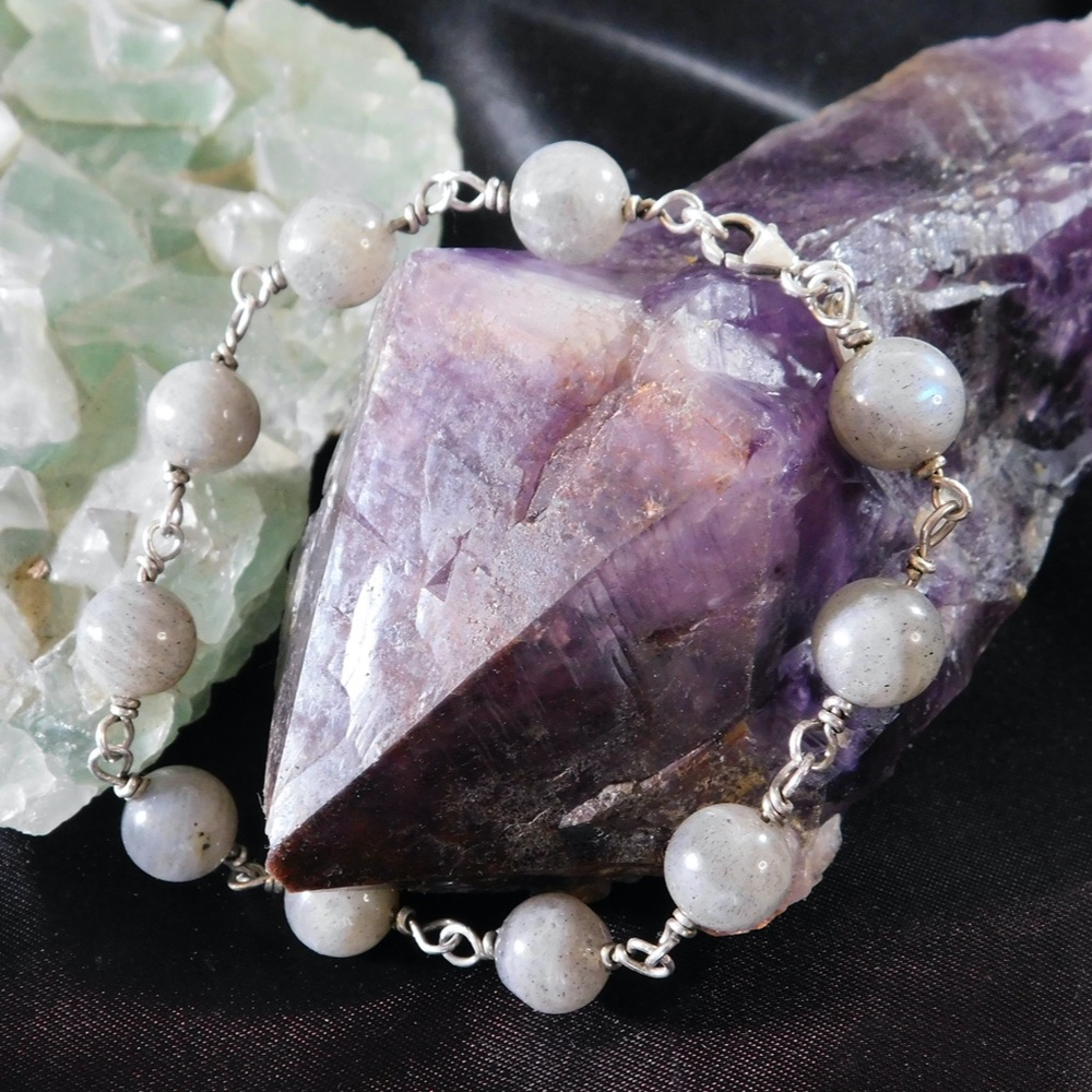 Labradorite Beaded Sterling Silver Bracelet - The Stone of Insight - by Konnie K